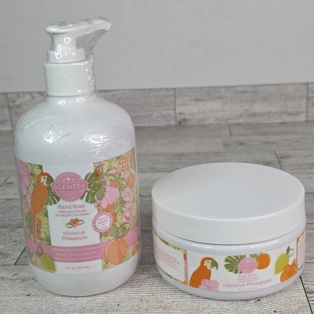 Lot Scentsy Hibiscus Pineapple Hand Soap 11oz & Body Sugar Scrub 8oz New Sealed
